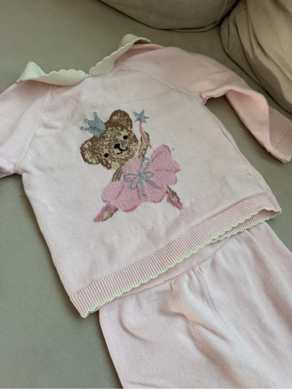 Pink Bear Knit Kids Pajama Set